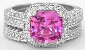 Pink Sapphire Engagement Ring and Band
