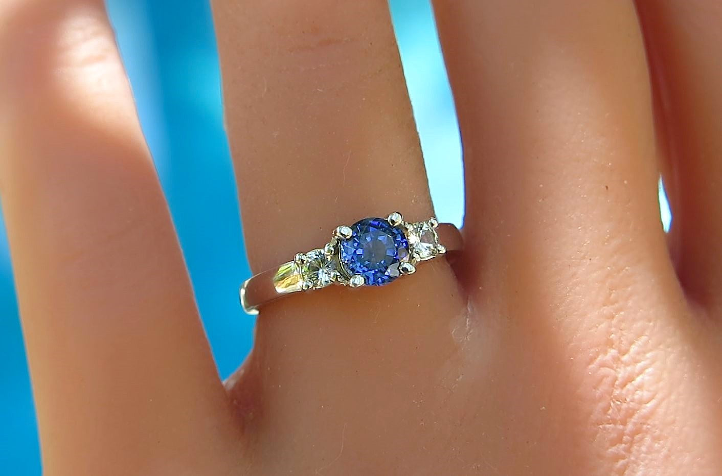 1.26 ctw Round Ceylon Blue Sapphire and White Sapphire Ring in 14k white gold
