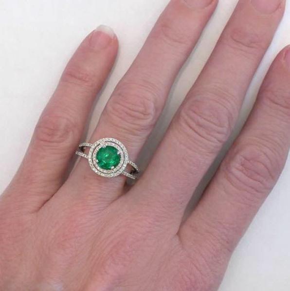 Emerald Ring - Natural Round Emerald in White Gold