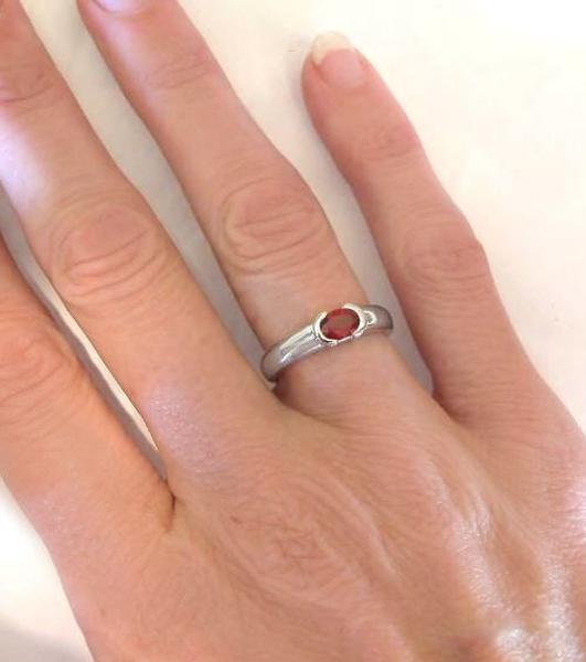 Ruby Ring - Natural Oval Solitaire in 14k White Gold