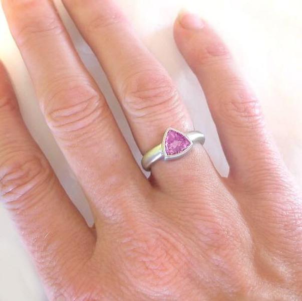 Bezel Set Natural Pink Sapphire Ring in 14k white gold