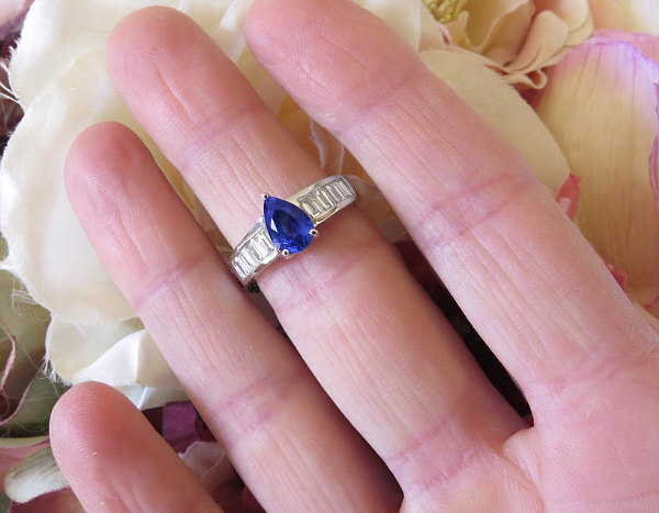 Cushion Cut Madagascar Blue Sapphire and Diamond Ring in 18k white gold  (SBR-121)