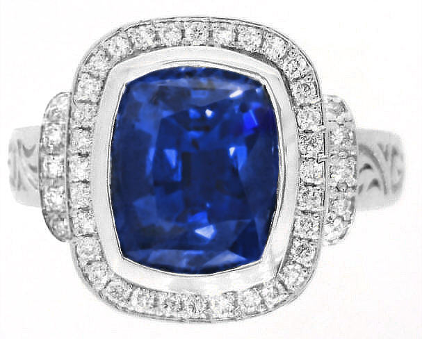 Treated Blue Sapphire & White Zircon Halo Ring | Burton's – Burton's Gems  and Opals