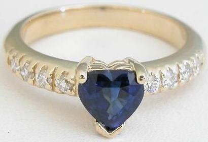 Heart Cut Natural Sapphire and Real Diamond Ring in solid 14k Yellow Gold for sale SSR 5539