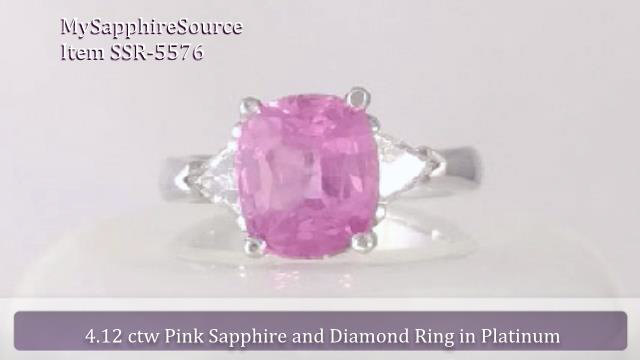 4.12 ctw Ceylon Cushion Cut Pink Sapphire and Diamond Ring in