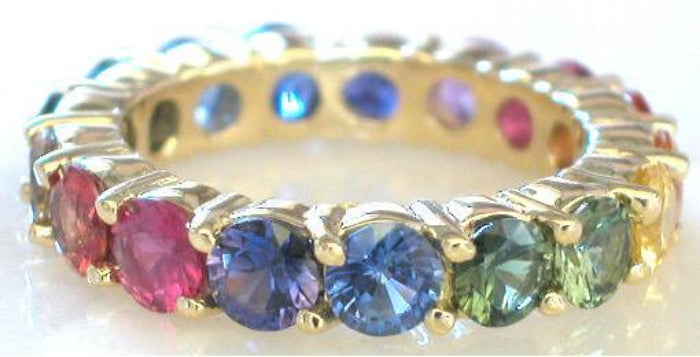 Shared Prong 5.6 ctw Round Cut Rainbow Sapphire Eternity Band