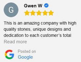 A Google review card showing a verified review by Gwen W. with a blue checkmark, five yellow stars, and a short positive review about a company.