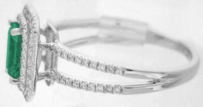 Genuine Emerald Ring - Double Diamond Halo in white gold