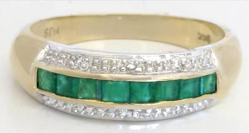 Channel Set Natural Emerald Stackable Band Ring in solid 14k yellow gold for sale