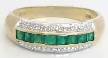 Channel Set Natural Emerald Stackable Band Ring in solid 14k yellow gold for sale