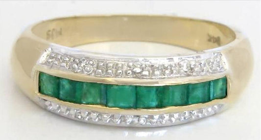 Channel Set Natural Emerald Stackable Band Ring in solid 14k yellow gold for sale