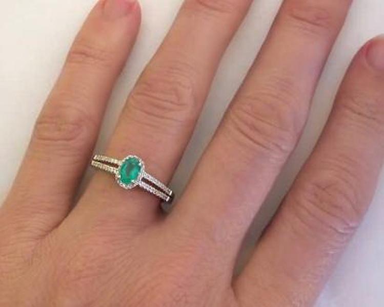 Emerald and Diamond Ring in 14k white gold