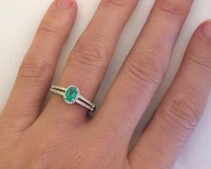 Emerald and Diamond Ring in 14k white gold