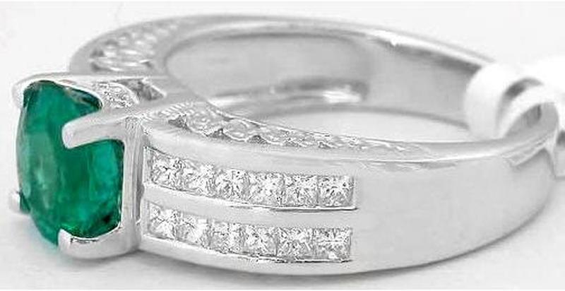 Two Rows of Channel Set Princess Cut Diamond Semi Mount Featuring Exception 7.1mm Round Natural Emerald in 18k