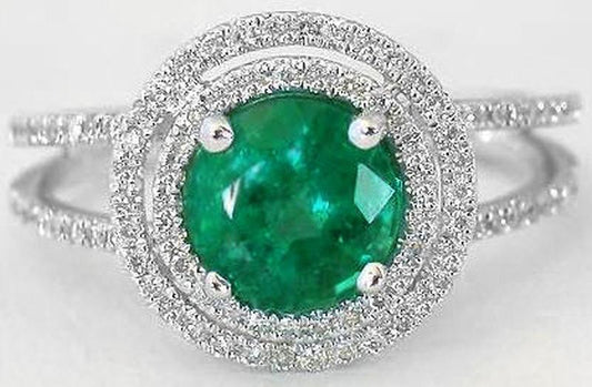 Emerald Ring - Natural Round Emerald in White Gold