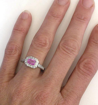 Emerald Cut Pink Sapphire Gemstone Ring in 14k white gold