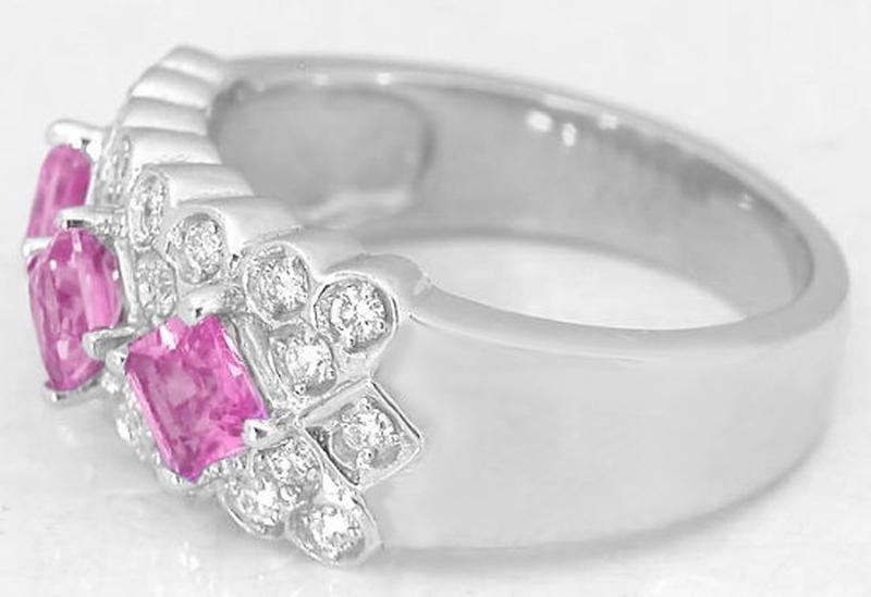 1.33 ctw Princess Cut Pink Sapphire and Diamond Band in 14k white gold