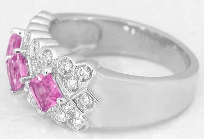 1.33 ctw Princess Cut Pink Sapphire and Diamond Band in 14k white gold