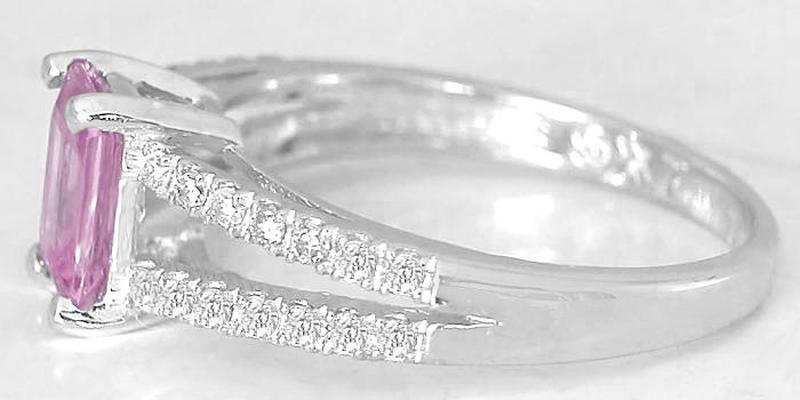 Split Shank 1.21 ctw Emerald Cut Pink Sapphire and Diamond Ring in 14k white gold