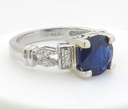 2.09 ctw Round Cut Blue Sapphire and Diamond Ring in 14k white gold