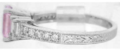 Radiant Cut Pink Light Sapphire and Diamond Ring in 14k white gold