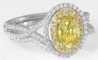 1.45 ctw Yellow Sapphire and Diamond Engagement Ring in 14k white and yellow gold with Matching Band