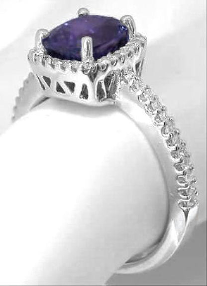 14k white gold Purple Sapphire and Diamond Engagement Ring Profile and Gallery VIew