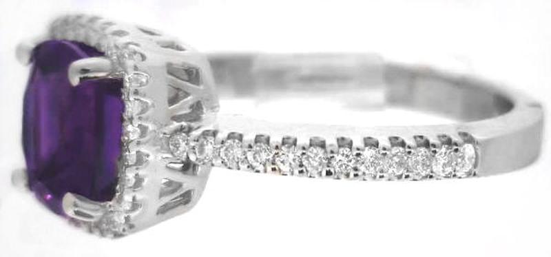 Side View of Diamond Band for Diamond Halo Ring with Natural Cushion Purple Sapphire in 14k white gold