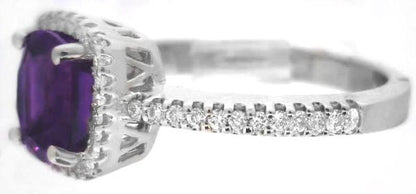Side View of Diamond Band for Diamond Halo Ring with Natural Cushion Purple Sapphire in 14k white gold