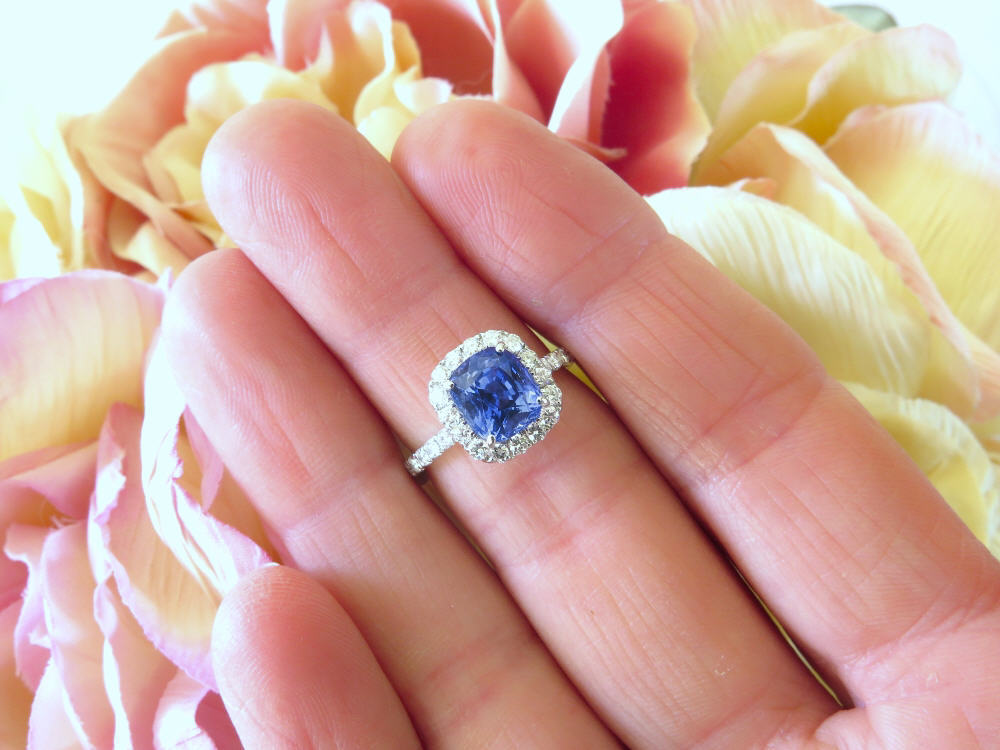 3.32 ctw Ceylon Blue Sapphire and Diamond Ring in 14k white gold