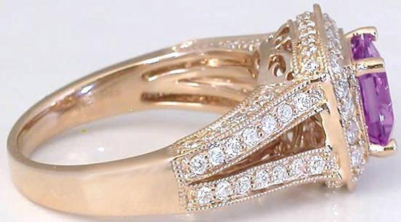 Natural 1.68 carat Purple Sapphire and Diamond Encrusted Ring with Split Shank in 14k Rose Gold