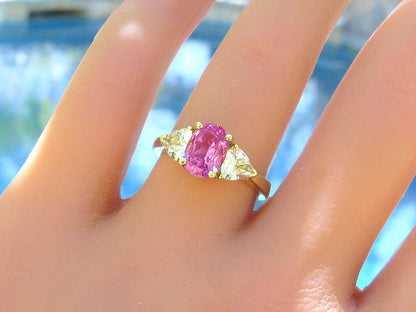 One of a Kind Natural Untreated Pink Sapphire Engagement Ring in Three Stone Design in 14k