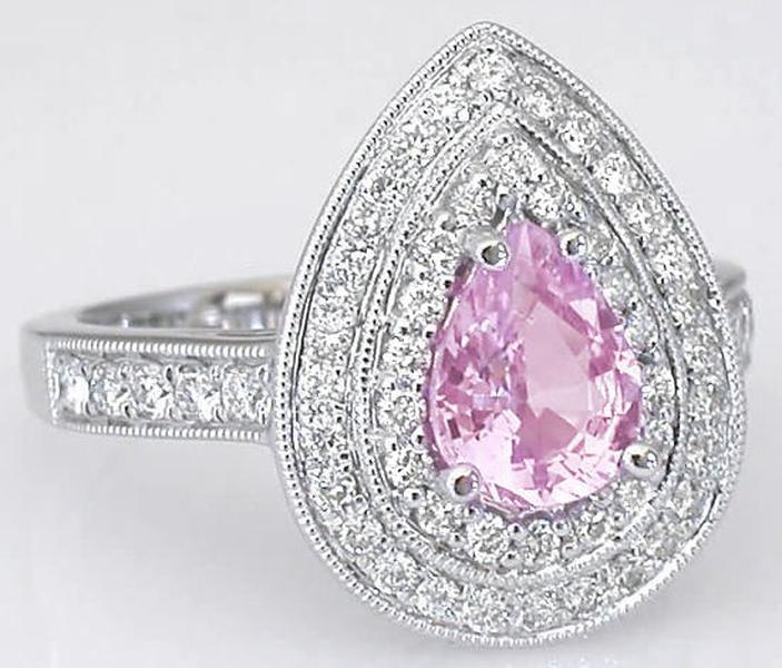 1.85 ctw Light Pink Sapphire and Diamond Engagement Ring in 14k white gold