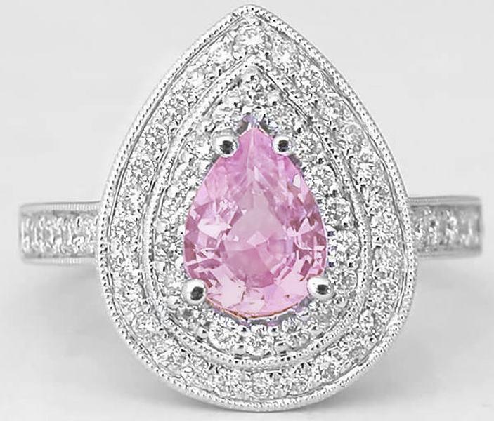 1.85 ctw Light Pink Sapphire and Diamond Engagement Ring in 14k white gold