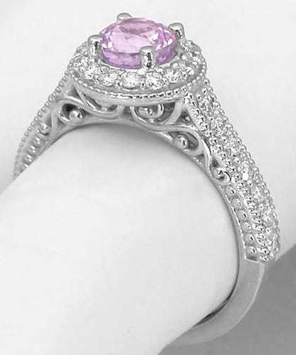 Light Pink Sapphire and Diamond Engagement Ring in 14k white gold