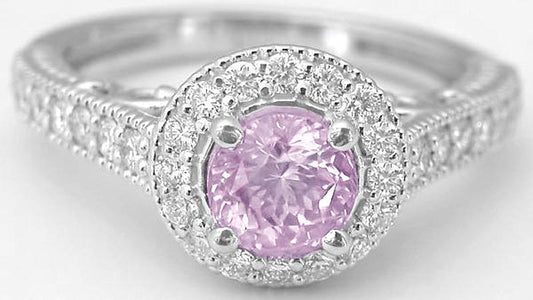 Light Pink Sapphire and Diamond Engagement Ring in 14k white gold