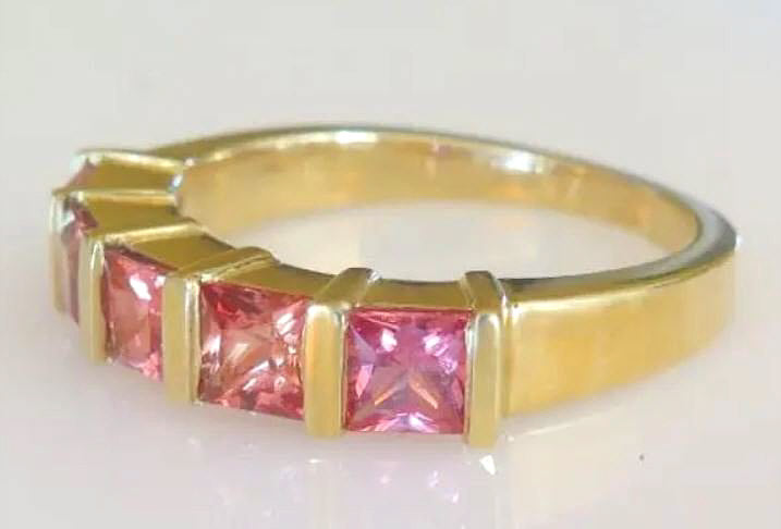 natural multicolor sapphire gold band with princess cut stones