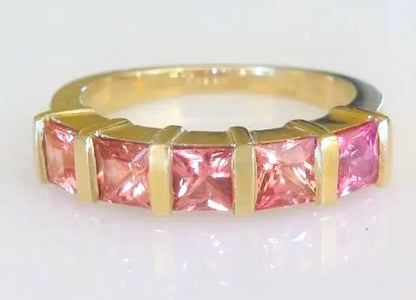 natural multicolor sapphire bar-set princess cut ring in 14k yellow gold
