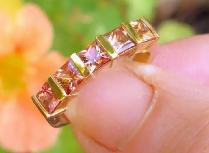 natural princess cut sapphire anniversary band in 14k yellow gold