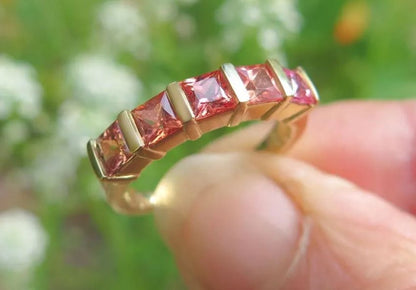 natural princess cut sapphire ring in warm multicolor tones