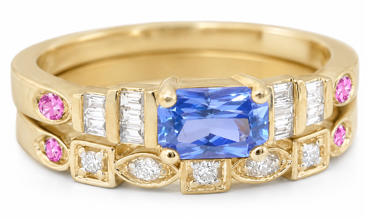 0.11 ctw Diamond and Pink Sapphire Band in 14k yellow gold for ring SBR-124 (band only)