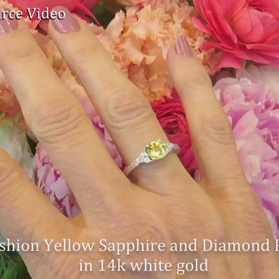 Cushion-Cut Natural Yellow Sapphire Ring with Diamonds and Woodstock