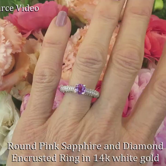 Round Pink Sapphire Ring - 14k white gold (SSR-5794)
