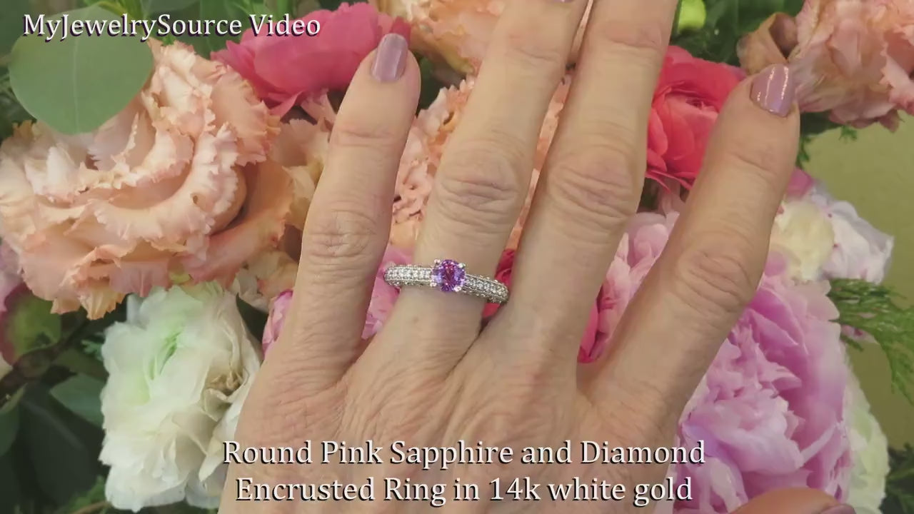 Round Pink Sapphire Ring - 14k white gold (SSR-5794)