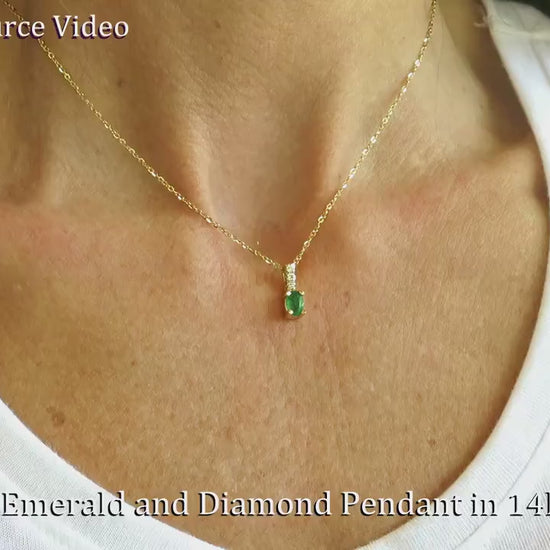 Natural Oval Cut Emerald Pendant in 14k yellow gold with Diamond Bail (SSP-5022)