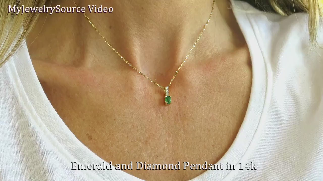 Natural Oval Cut Emerald Pendant in 14k yellow gold with Diamond Bail (SSP-5022)