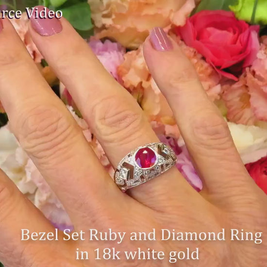 Bezel Set Round Natural Burmese Ruby Ring in 18k white gold for sale (R-5147)