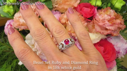 Bezel Set Round Natural Burmese Ruby Ring in 18k white gold for sale (R-5147)
