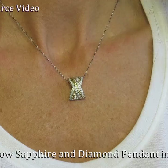 Natural Princess Cut Yellow Sapphire and Diamond Slide Pendant Necklace in solid 14k white gold for sale (SSP-5016)