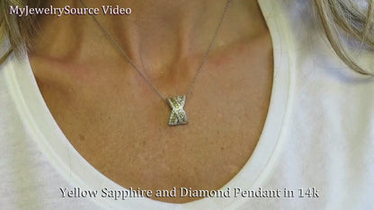 Natural Princess Cut Yellow Sapphire and Diamond Slide Pendant Necklace in solid 14k white gold for sale (SSP-5016)